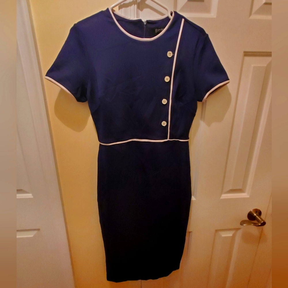 Navy Faux Button Dress